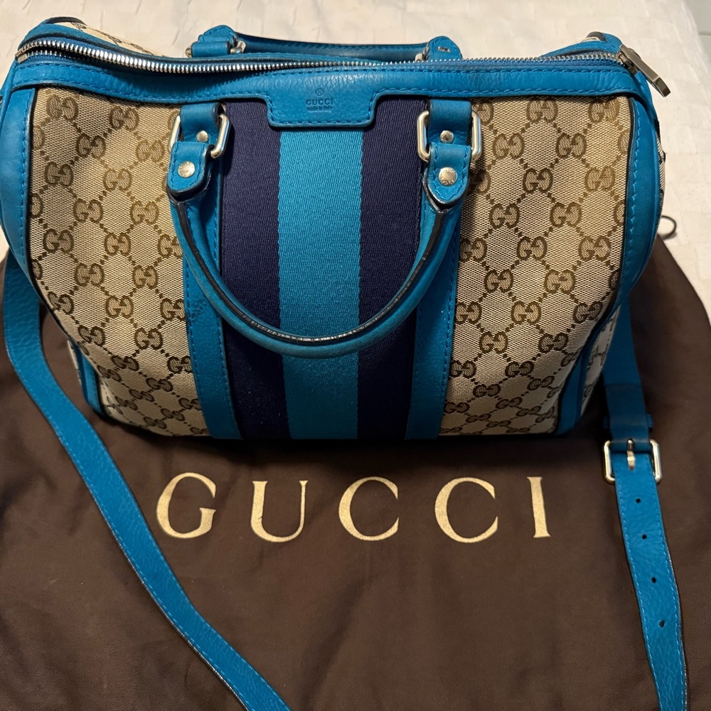 Gucci Beige and Blue Crossbody Bag